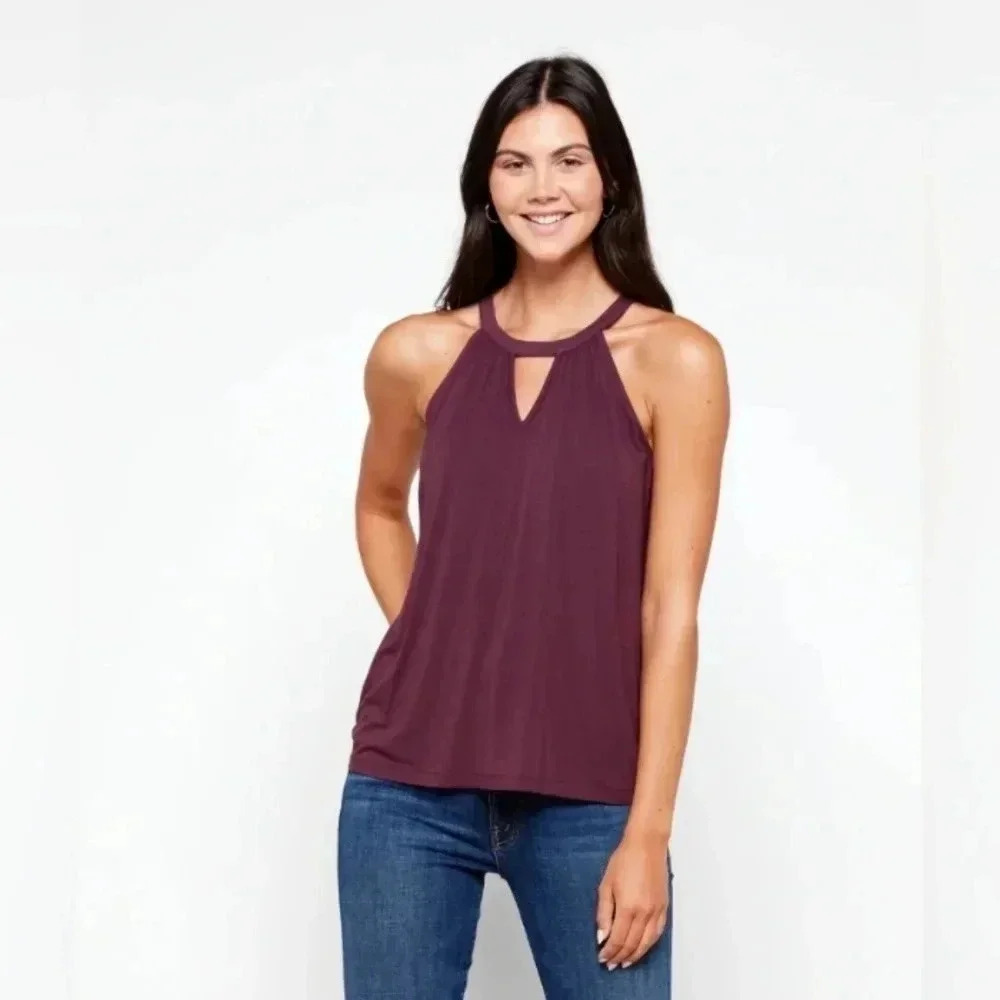 Market & Spruce Halter Neck Keyhole Tank Top Purple LP WGK10848-PE